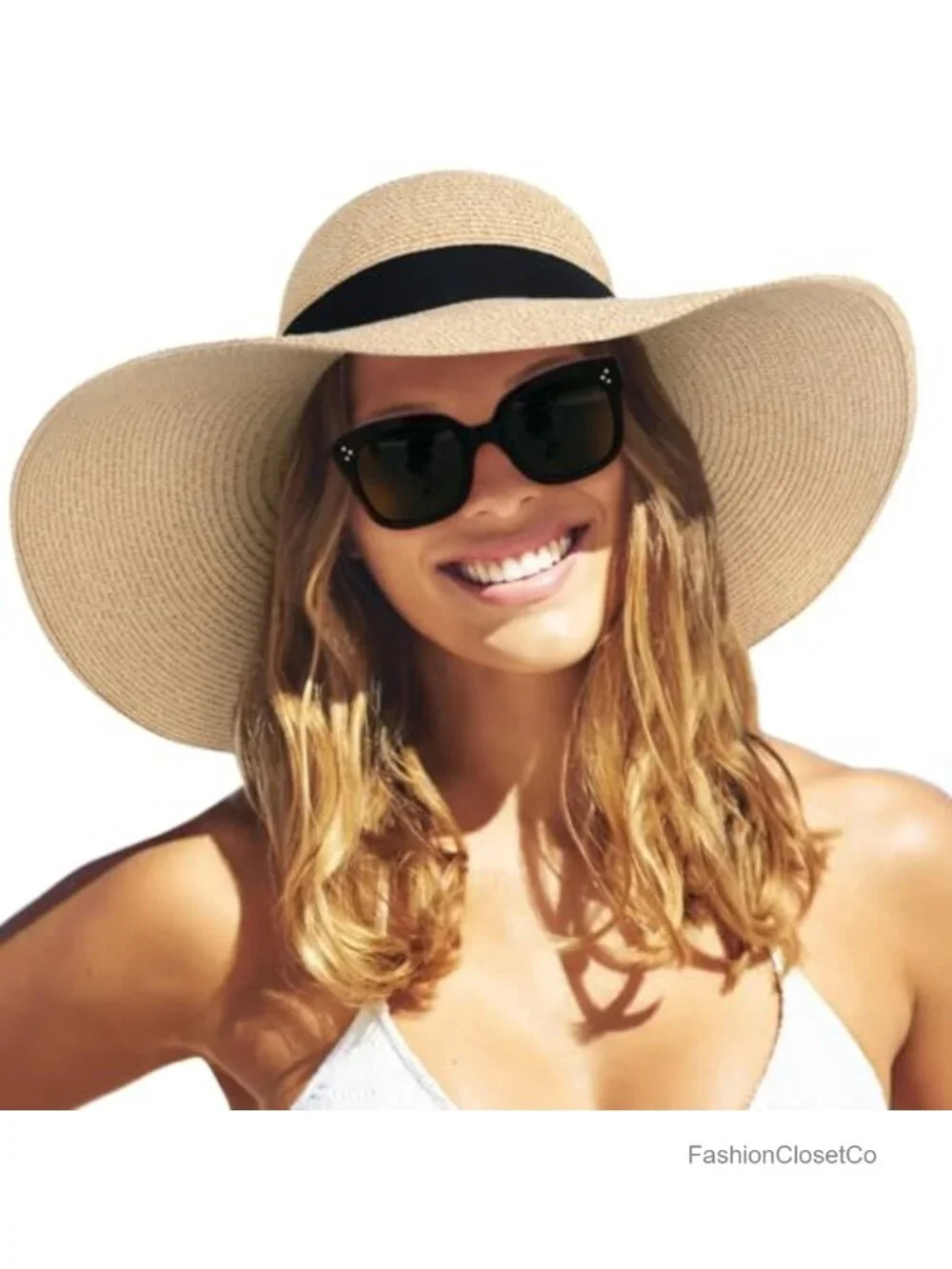 Womens Sun Straw Hat Wide Brim Foldable Packable Floppy Beach Hat